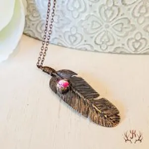 BGCJK20210153 Necklace - Copper - Feather/Pink Stone