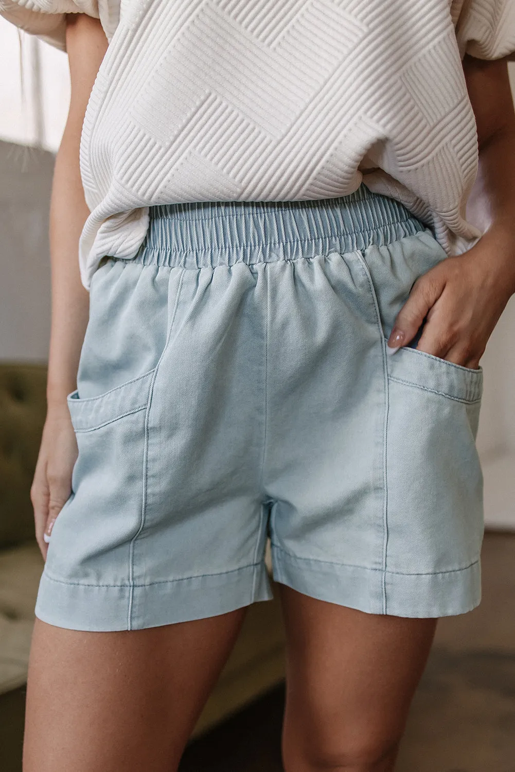 Bianca Light Wash Pocketed Wide Leg Shorts.