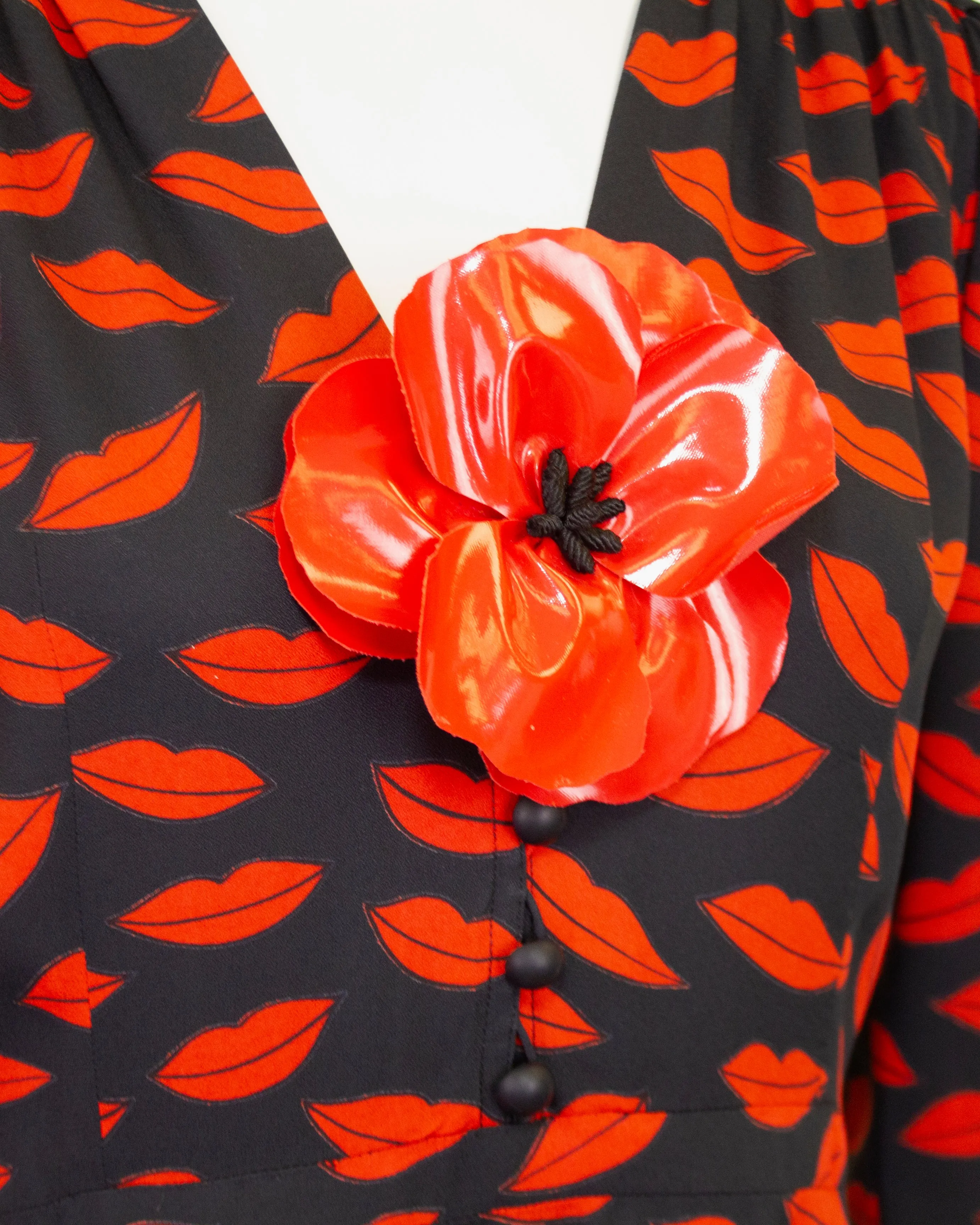 Black and Red Lip Dress with Original Flower From 1971