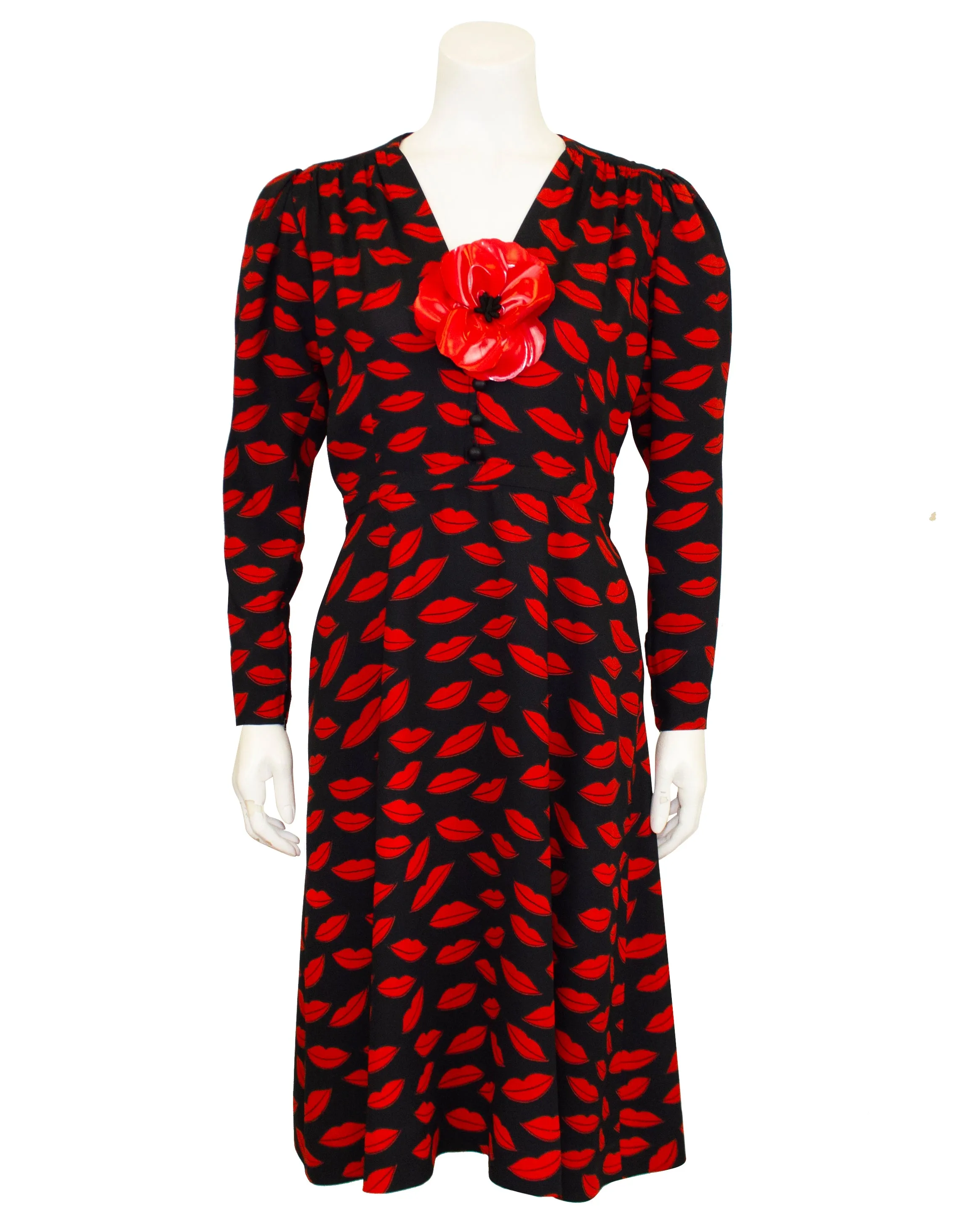 Black and Red Lip Dress with Original Flower From 1971