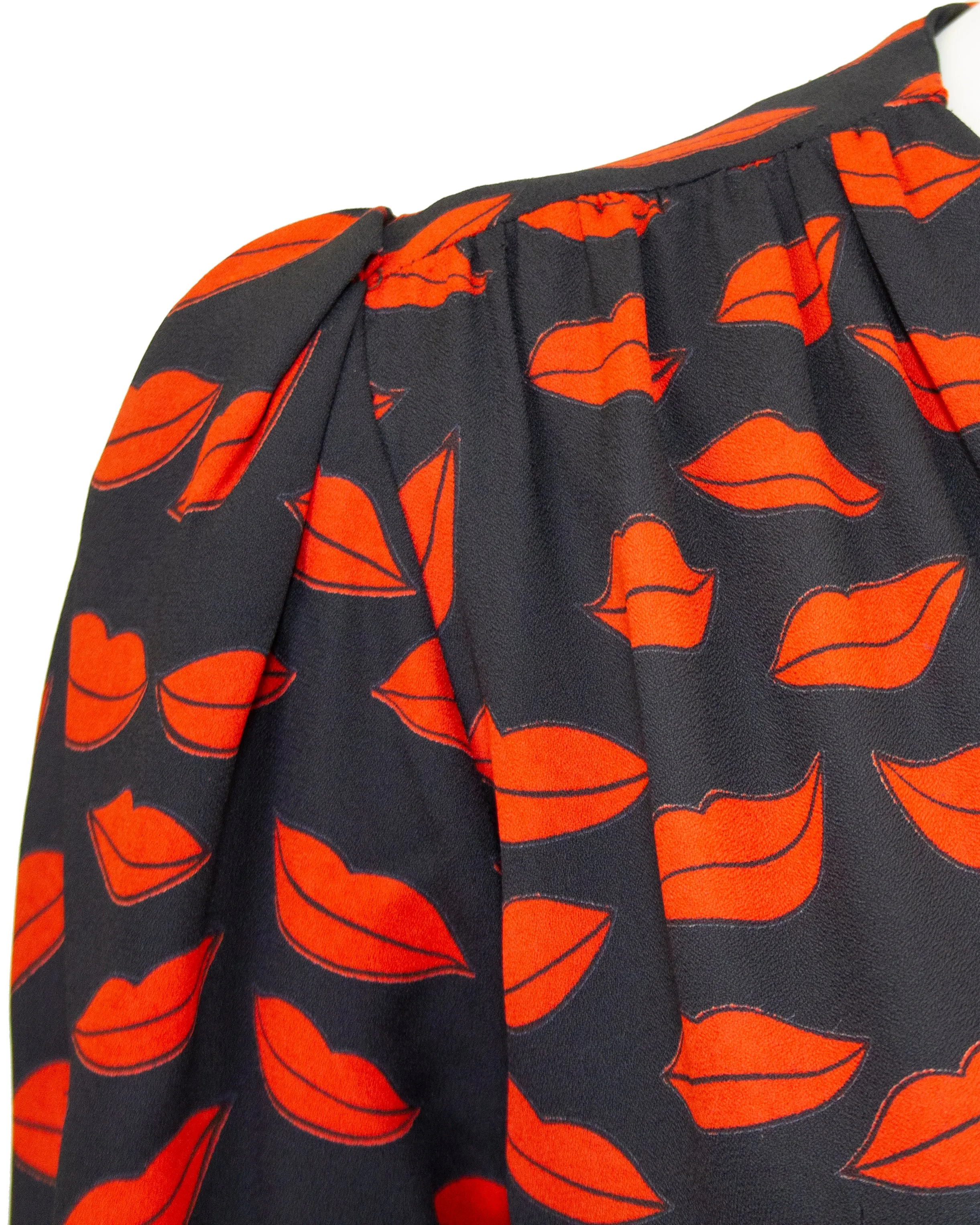Black and Red Lip Dress with Original Flower From 1971