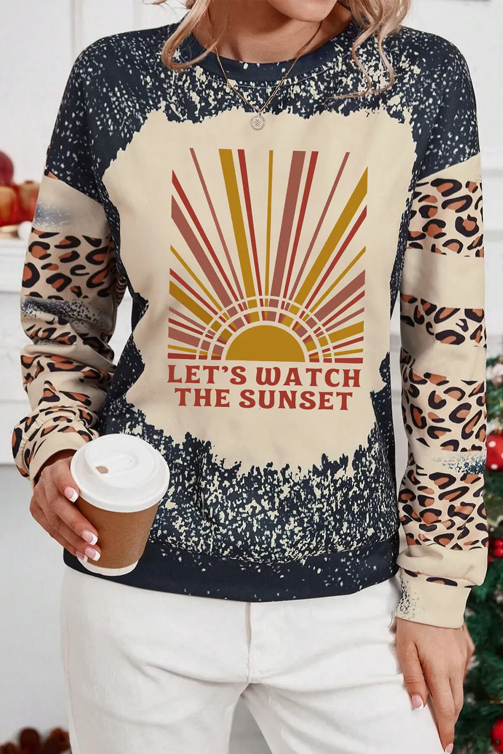 Black LET\'S WATCH THE SUNSET Tie Dye Leopard Sweatshirt
