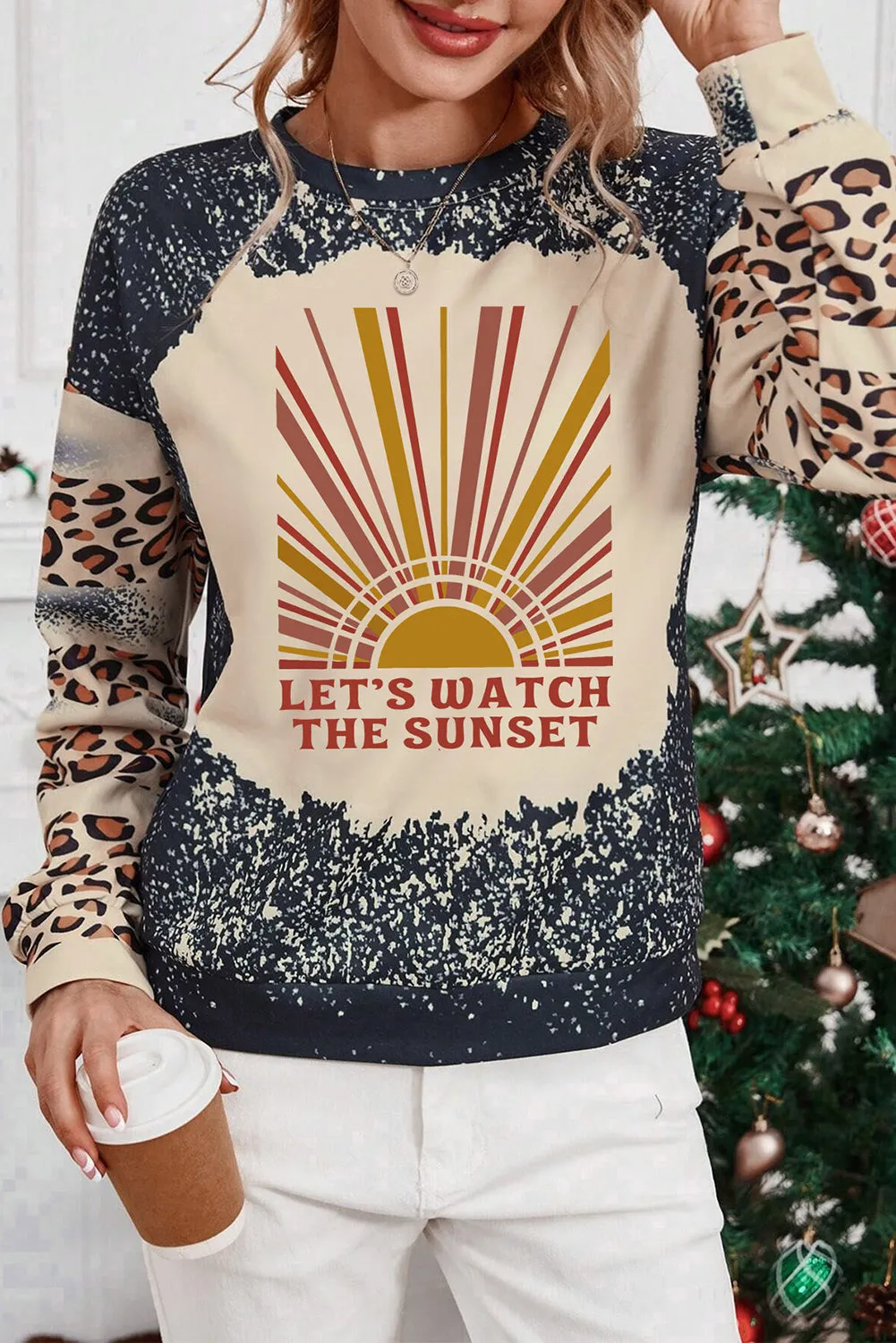 Black LET\'S WATCH THE SUNSET Tie Dye Leopard Sweatshirt