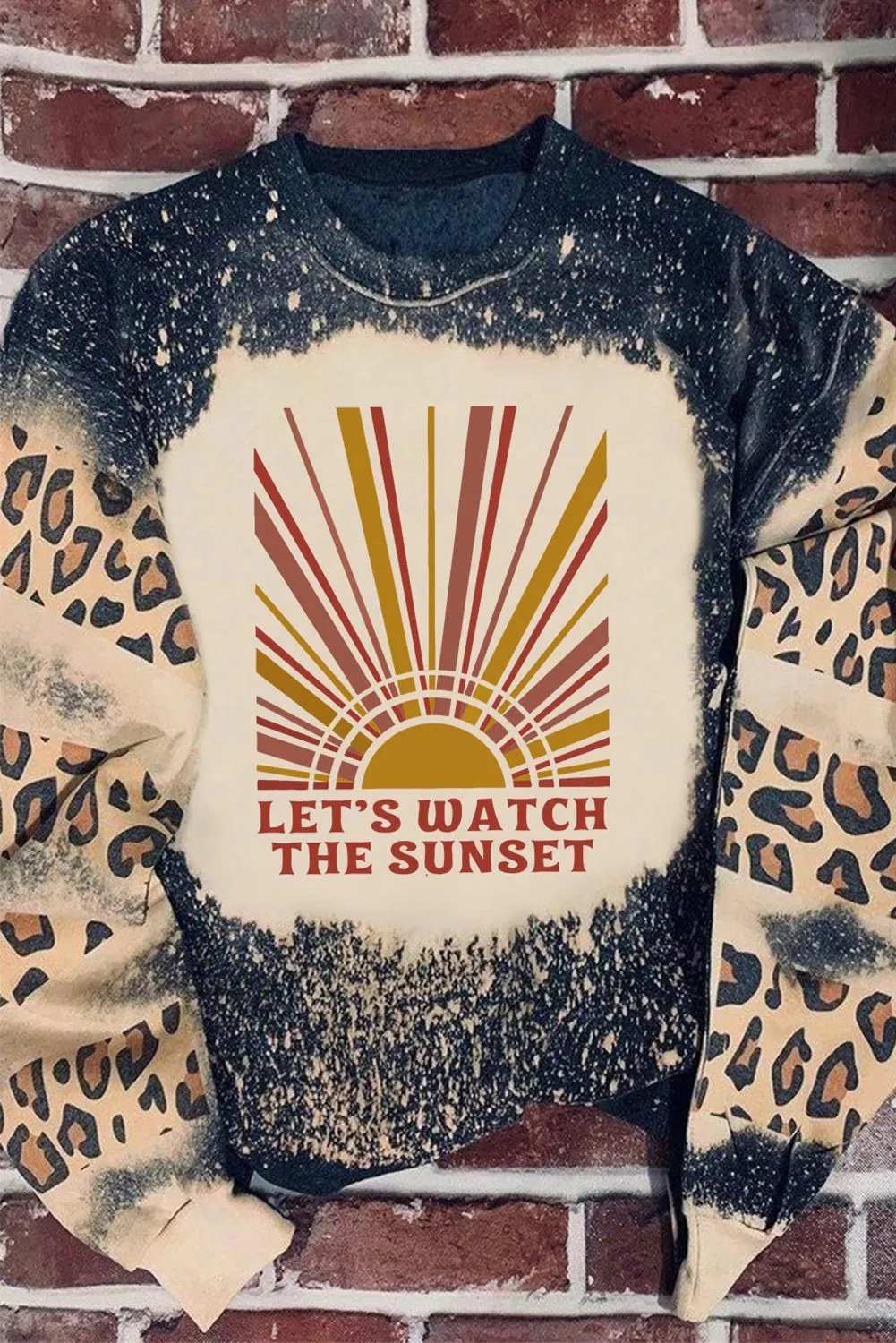 Black LET\'S WATCH THE SUNSET Tie Dye Leopard Sweatshirt