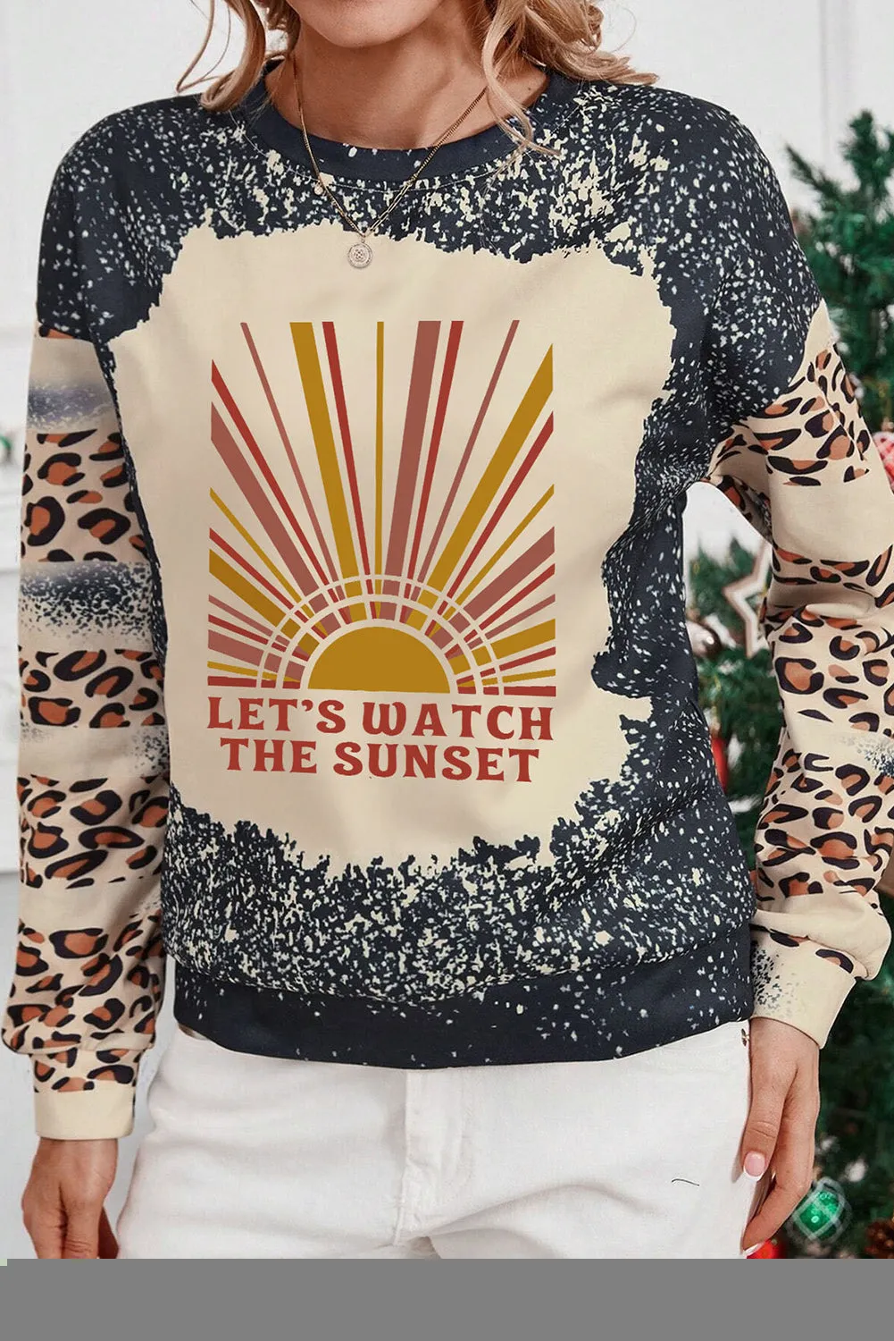 Black LET\'S WATCH THE SUNSET Tie Dye Leopard Sweatshirt