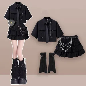 Black shirt   Short Skirt Two-piece Set UB99257