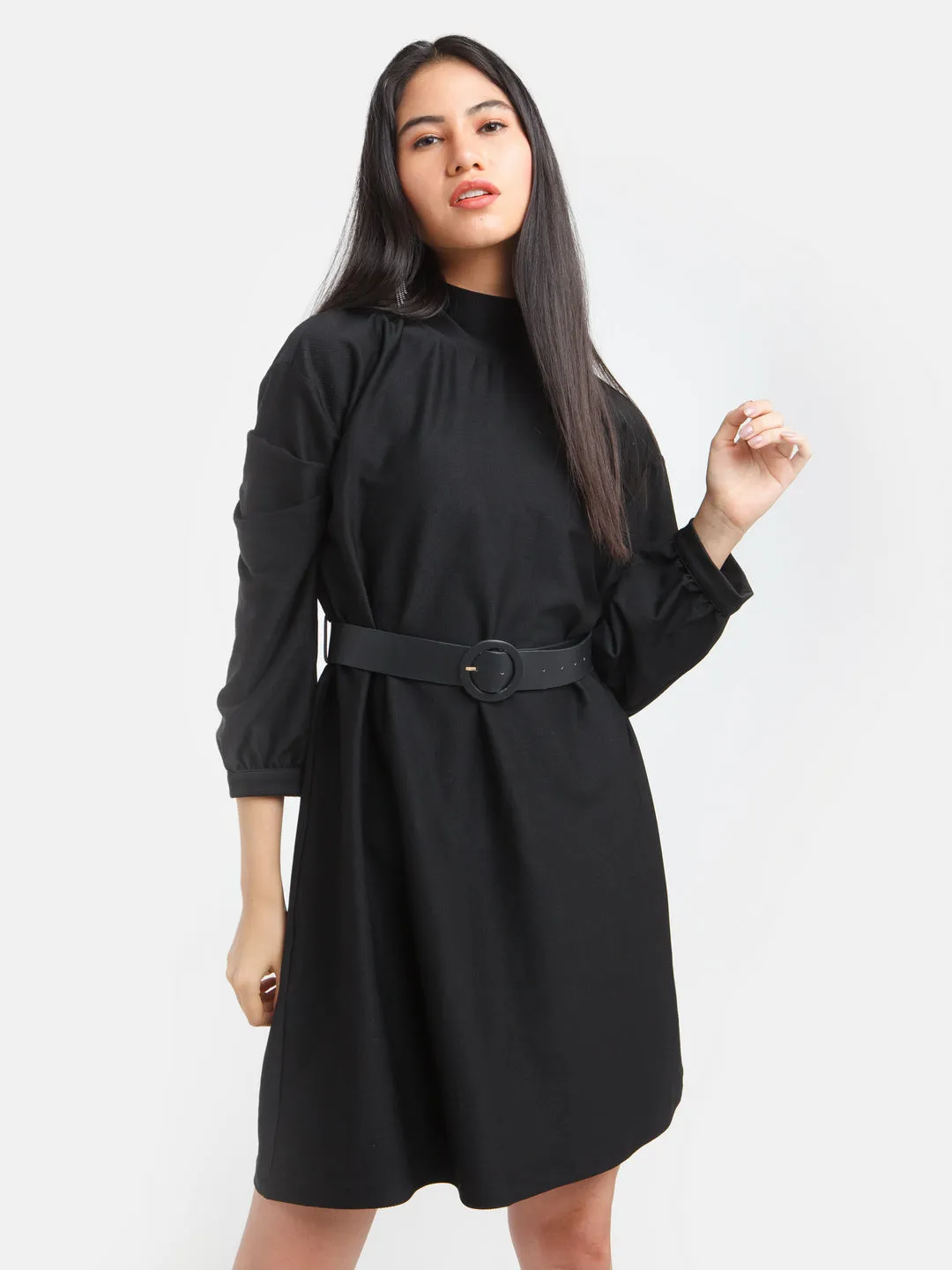 Black Solid Fitted Short Dress