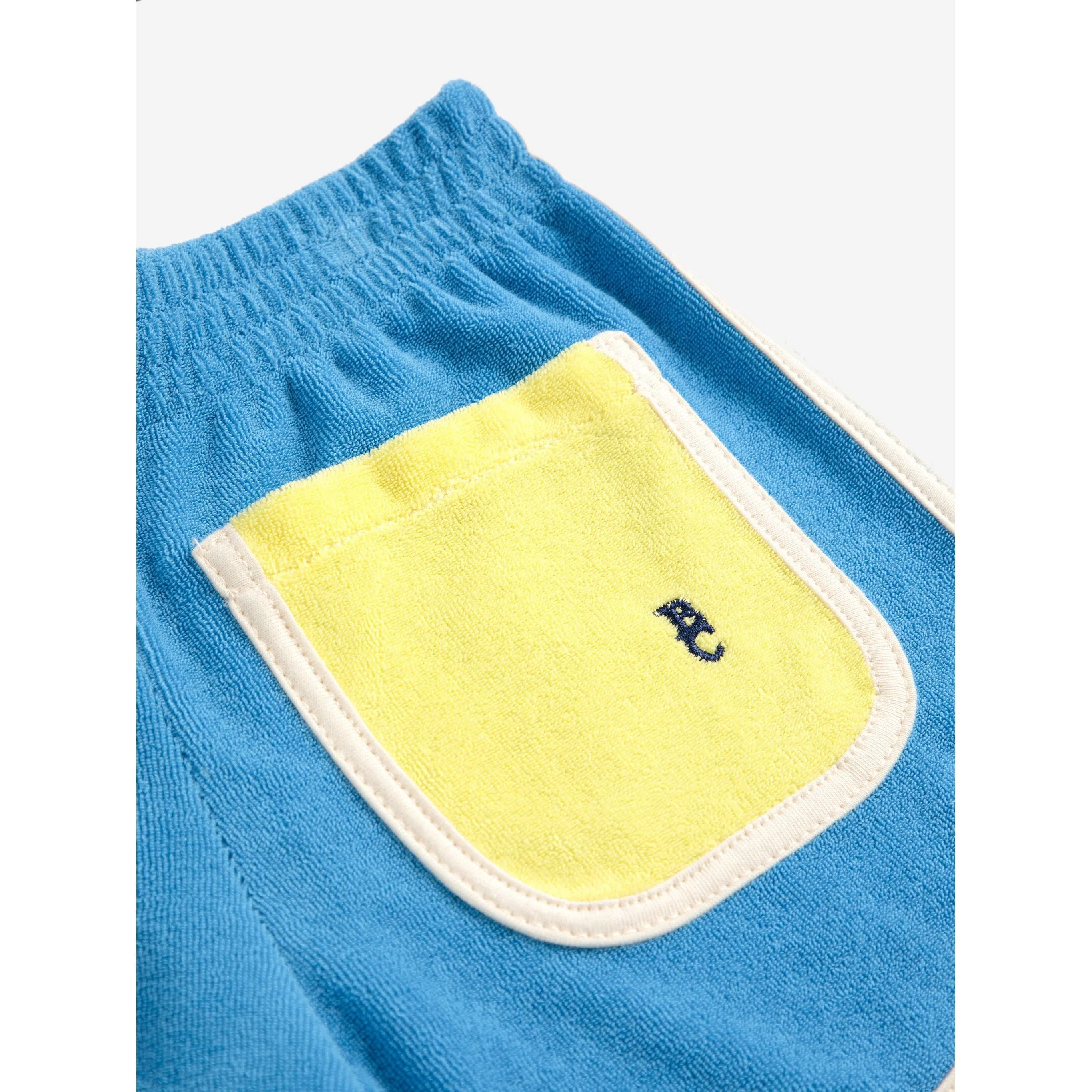 Blue Color Block Terry Cloth Shorts