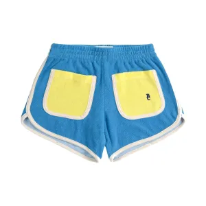 Blue Color Block Terry Cloth Shorts