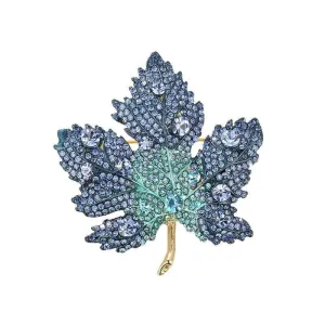 Blue Maple Leaf Brooch Diamond Accented Pin for Coats Suits