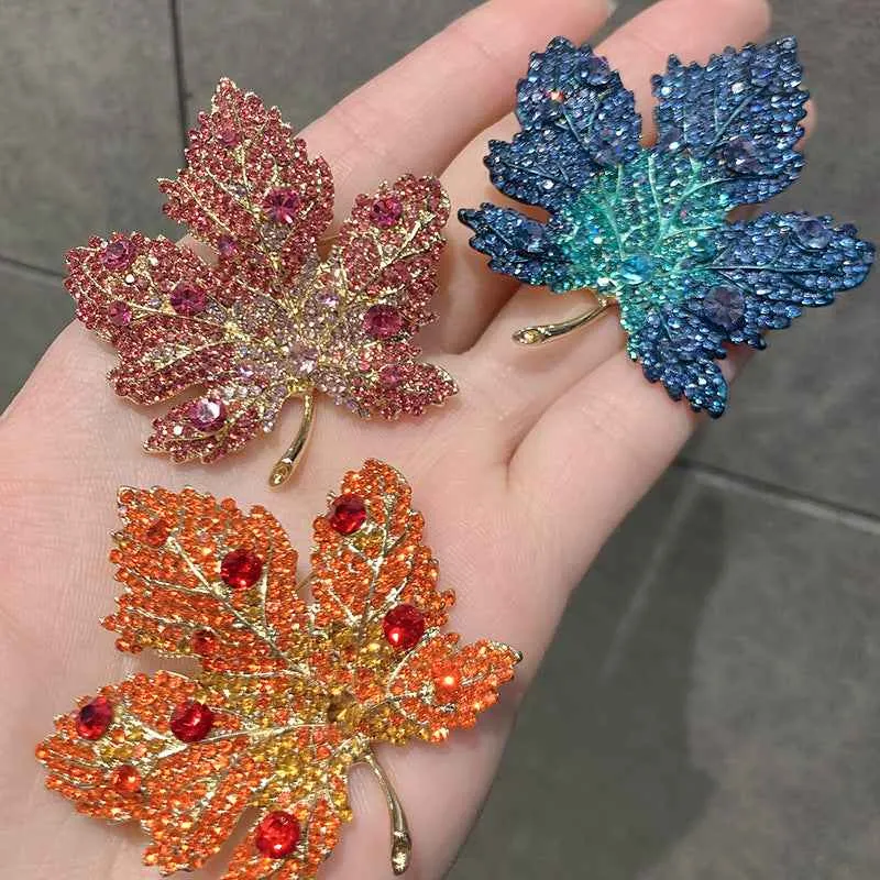 Blue Maple Leaf Brooch Diamond Accented Pin for Coats Suits
