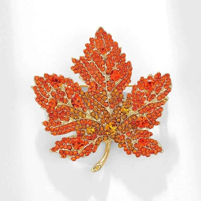 Blue Maple Leaf Brooch Diamond Accented Pin for Coats Suits