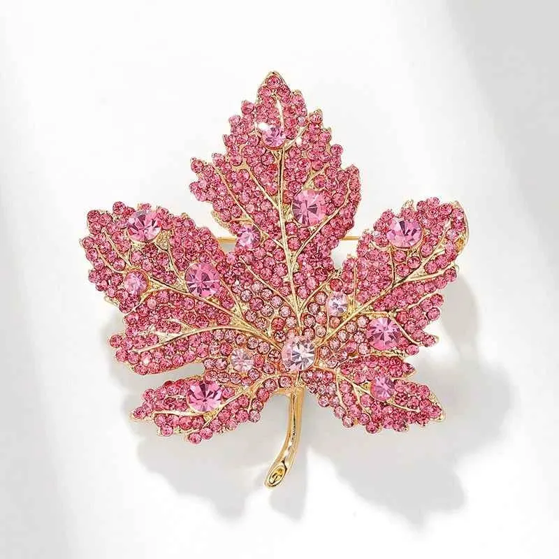 Blue Maple Leaf Brooch Diamond Accented Pin for Coats Suits
