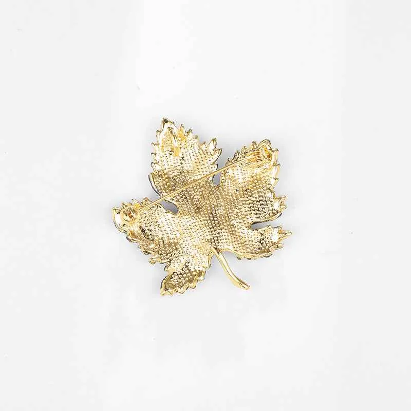 Blue Maple Leaf Brooch Diamond Accented Pin for Coats Suits