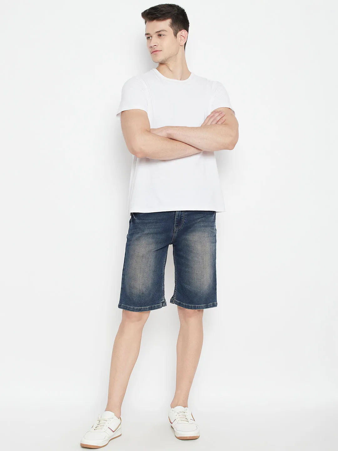 Blue Slim Fit Denim Shorts