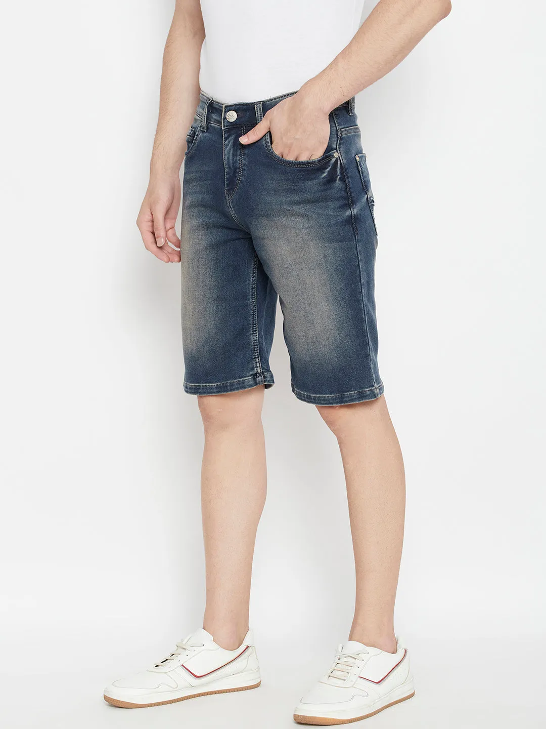 Blue Slim Fit Denim Shorts