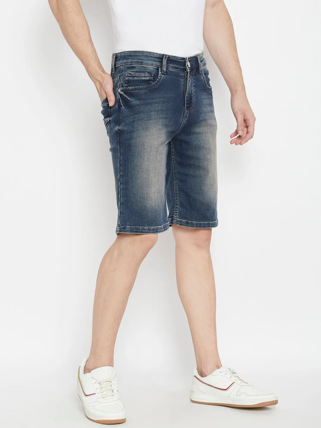 Blue Slim Fit Denim Shorts