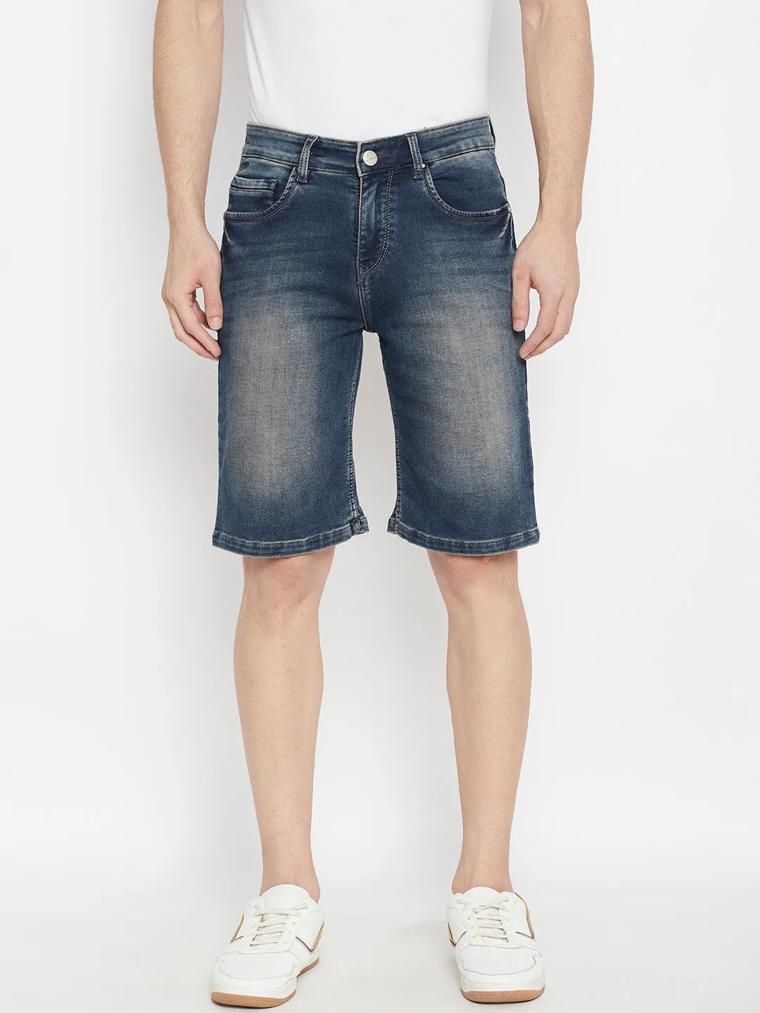 Blue Slim Fit Denim Shorts