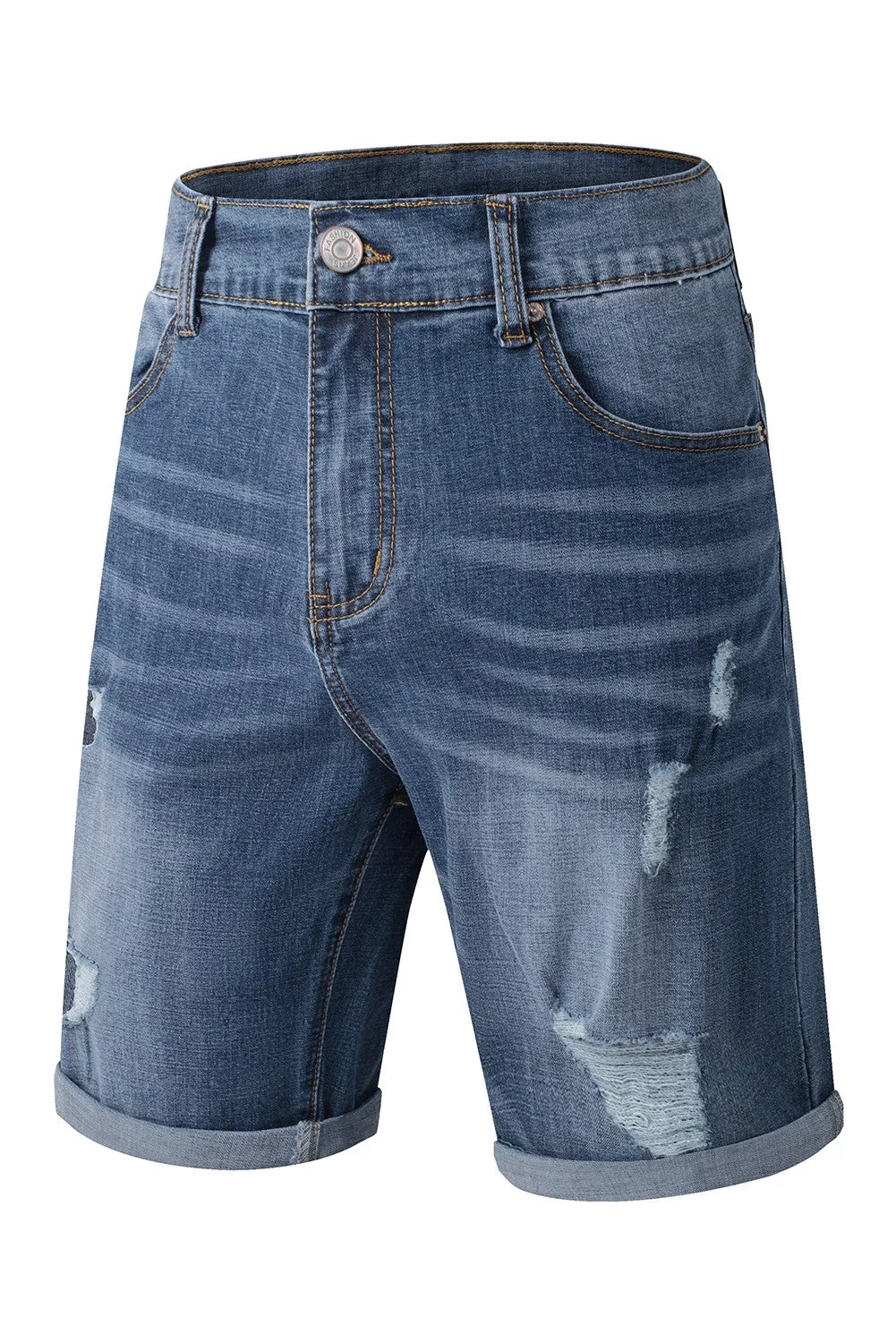 Blue Slim-fit Distressed Men's Denim Shorts