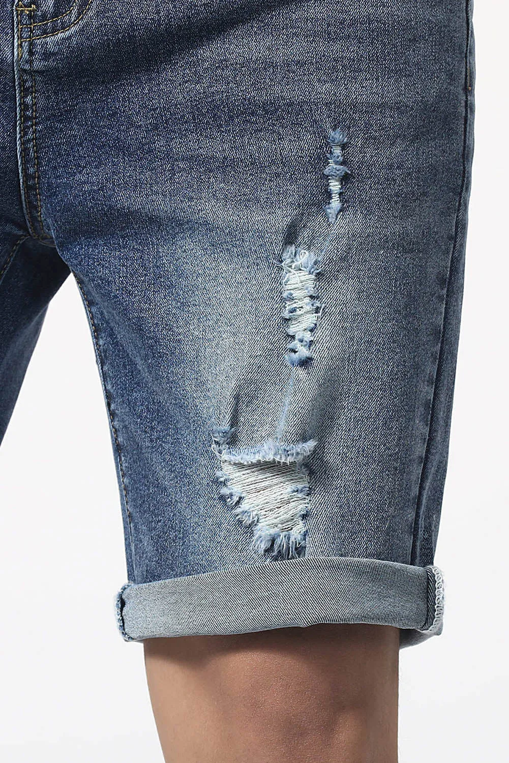 Blue Slim-fit Distressed Men's Denim Shorts