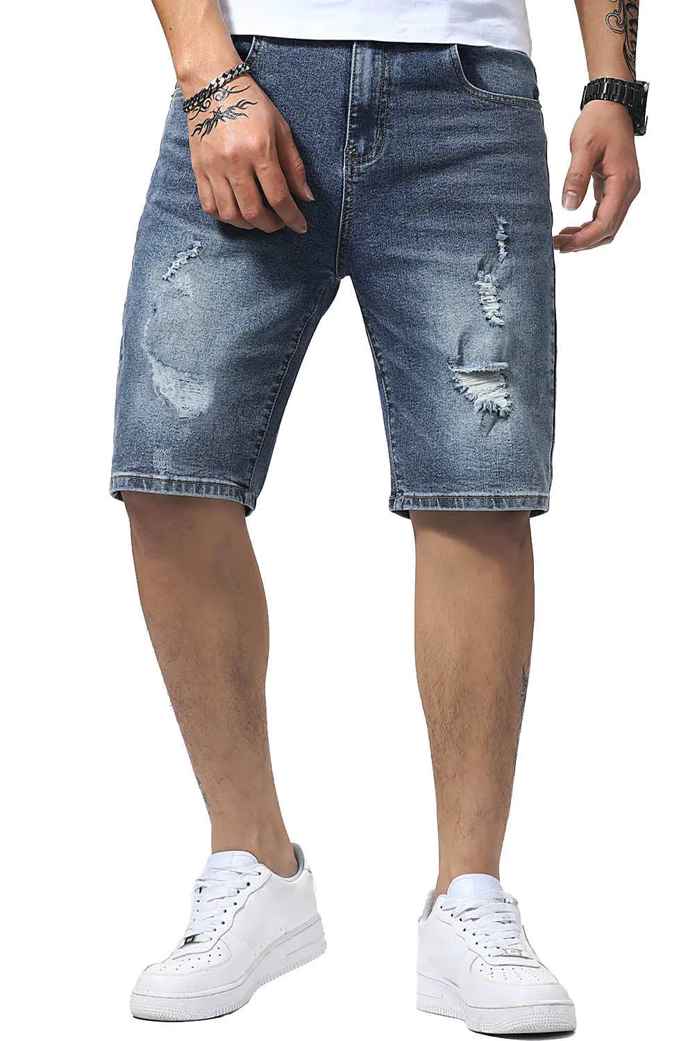 Blue Slim-fit Distressed Men's Denim Shorts