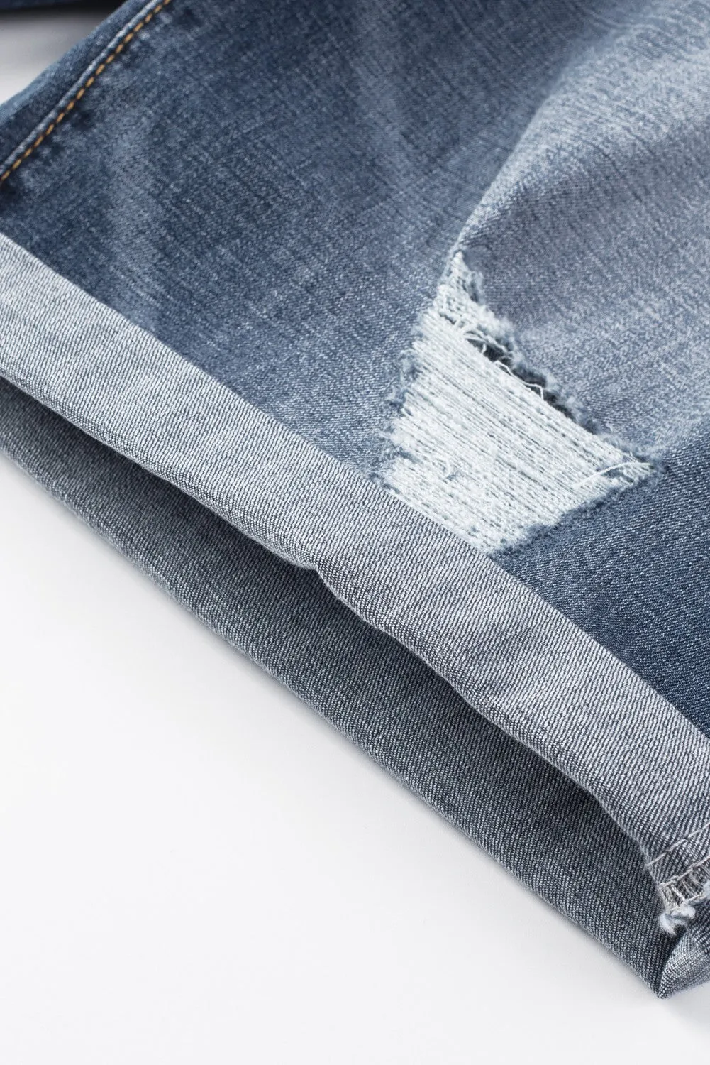 Blue Slim-fit Distressed Men's Denim Shorts
