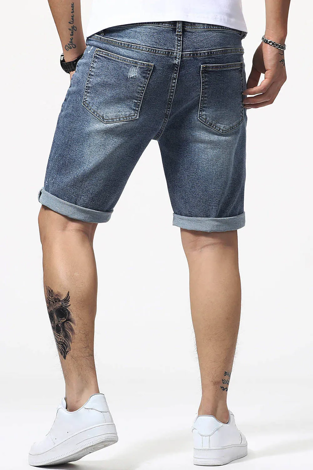 Blue Slim-fit Distressed Men's Denim Shorts