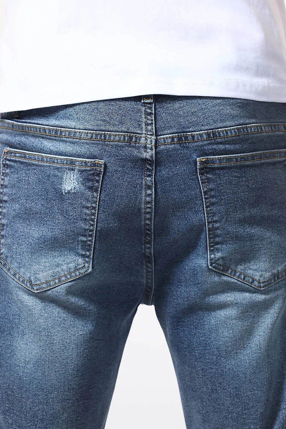 Blue Slim-fit Distressed Men's Denim Shorts