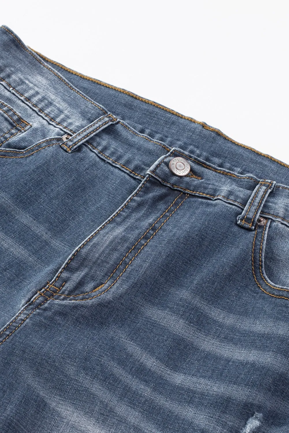 Blue Slim-fit Distressed Men's Denim Shorts