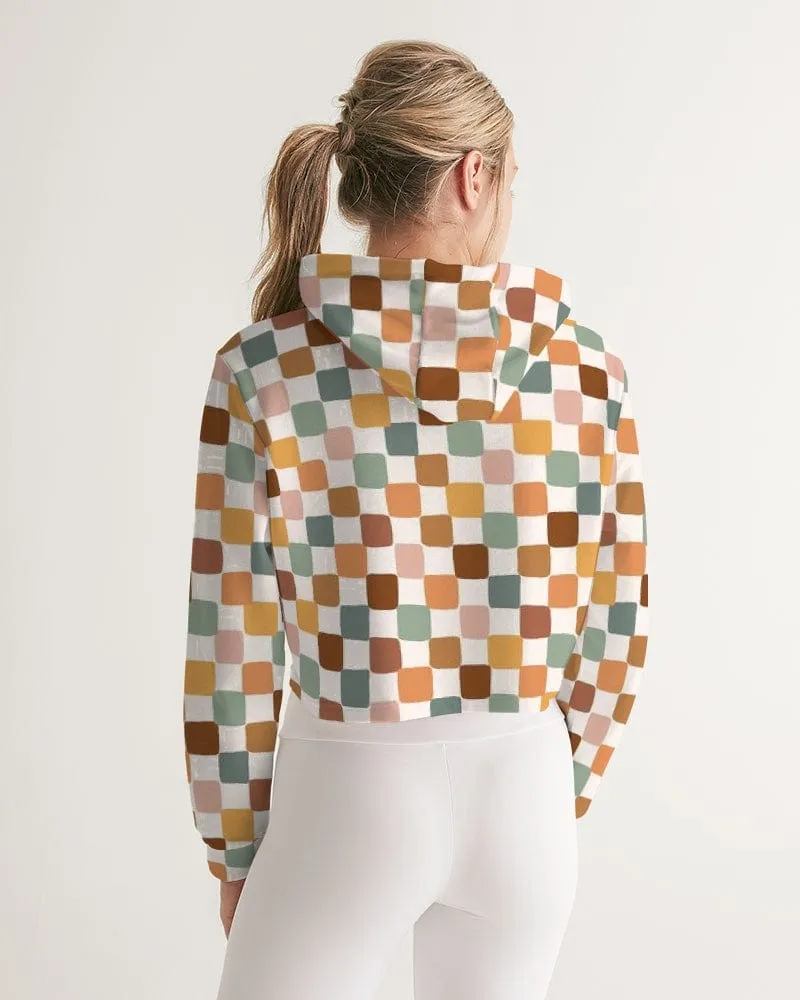 Boho Checkered Women's Cropped Hoodie
