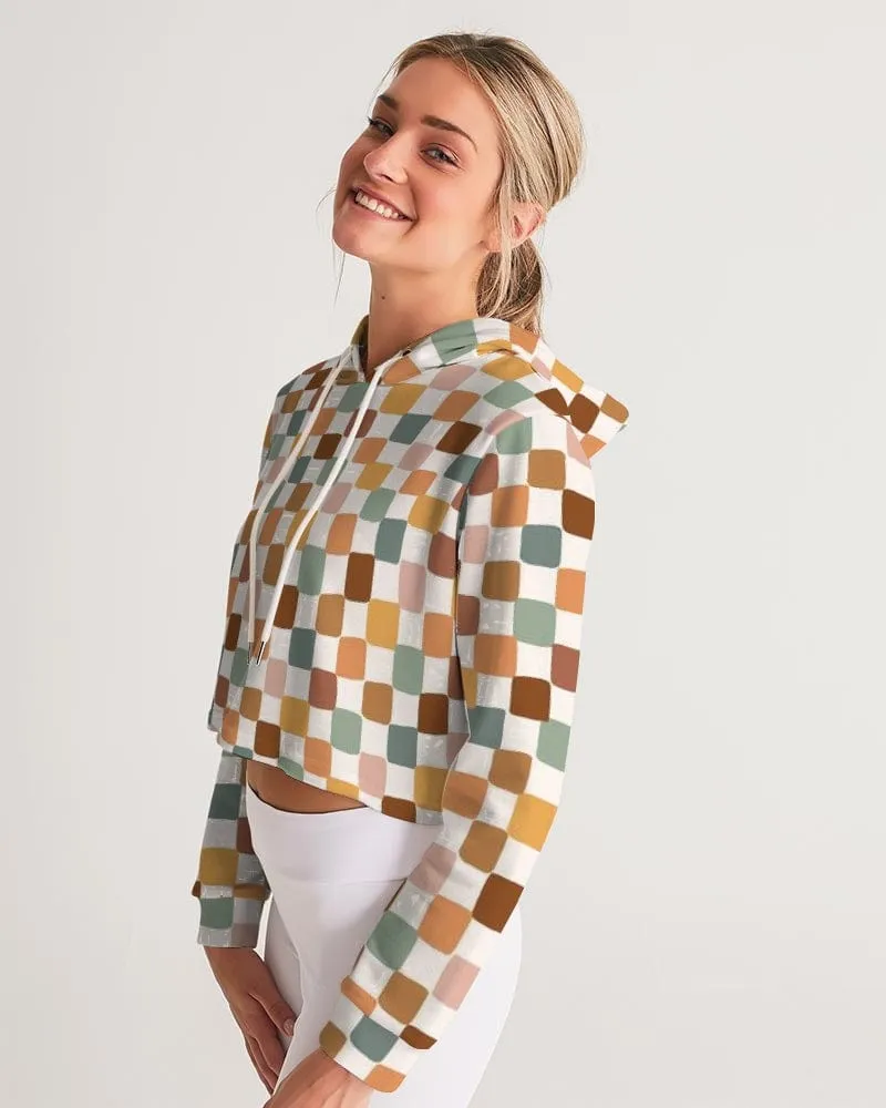Boho Checkered Women's Cropped Hoodie