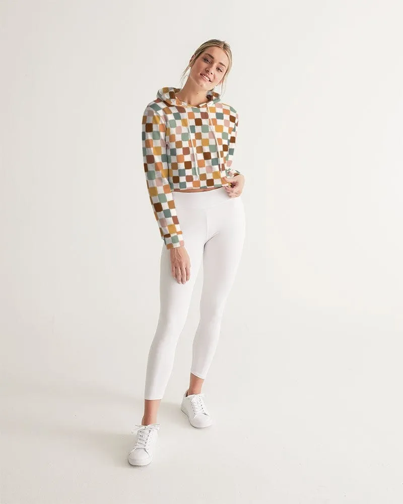 Boho Checkered Women's Cropped Hoodie