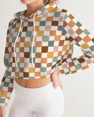 Boho Checkered Women's Cropped Hoodie