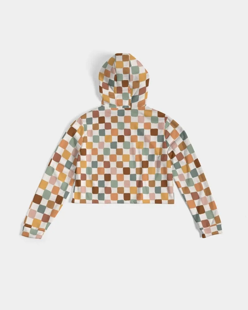Boho Checkered Women's Cropped Hoodie