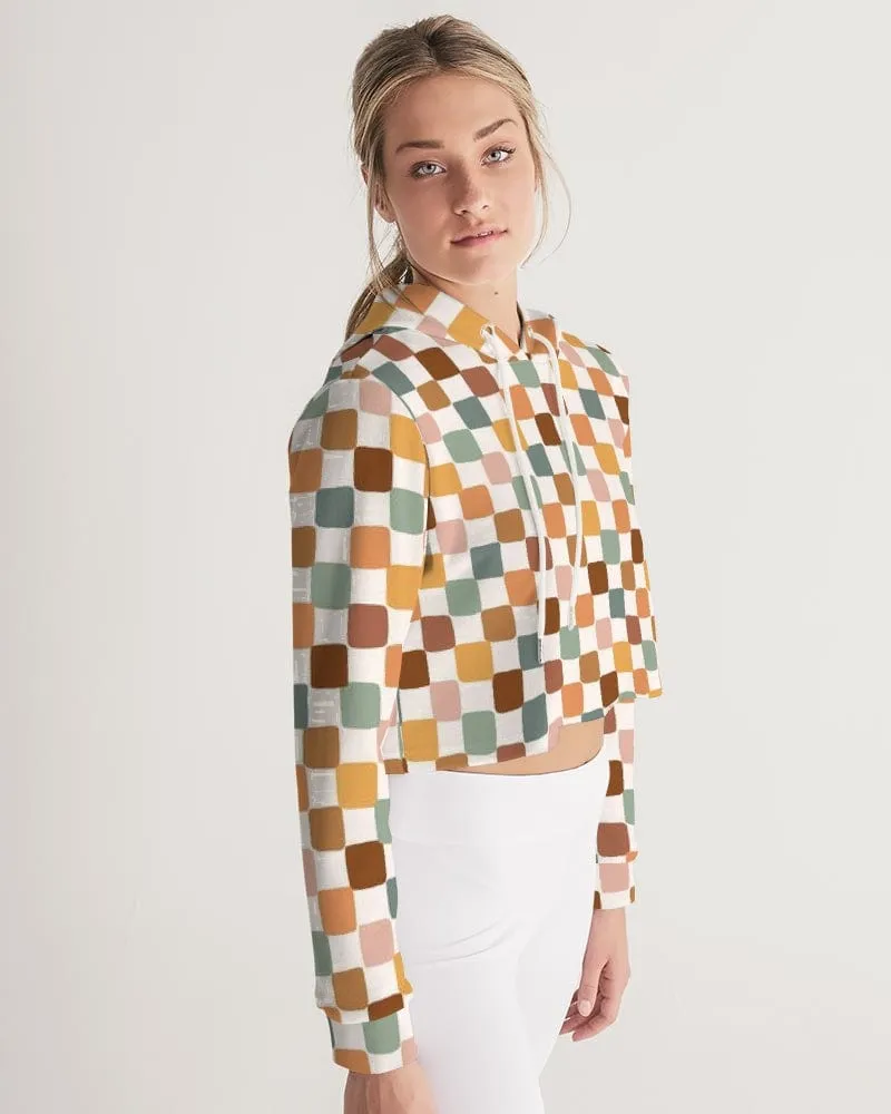 Boho Checkered Women's Cropped Hoodie