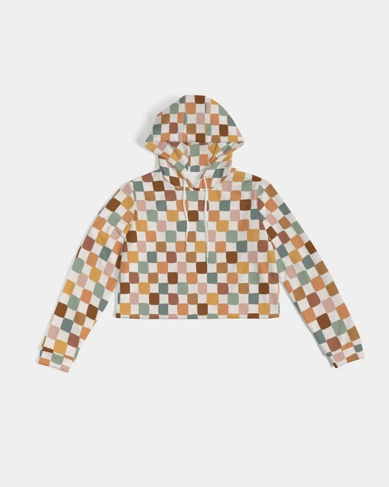 Boho Checkered Women's Cropped Hoodie