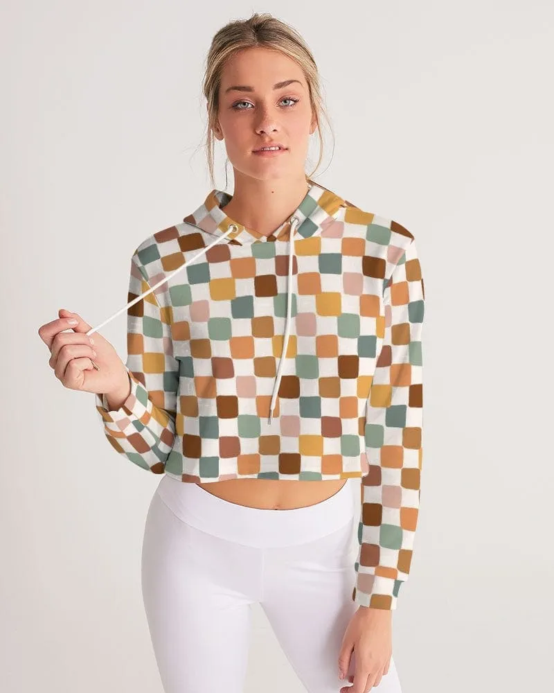 Boho Checkered Women's Cropped Hoodie