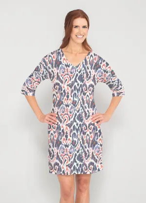 Boho Paisley (8054) ~ Drop Shoulder 3/4 Sleeve V-Neck Dress