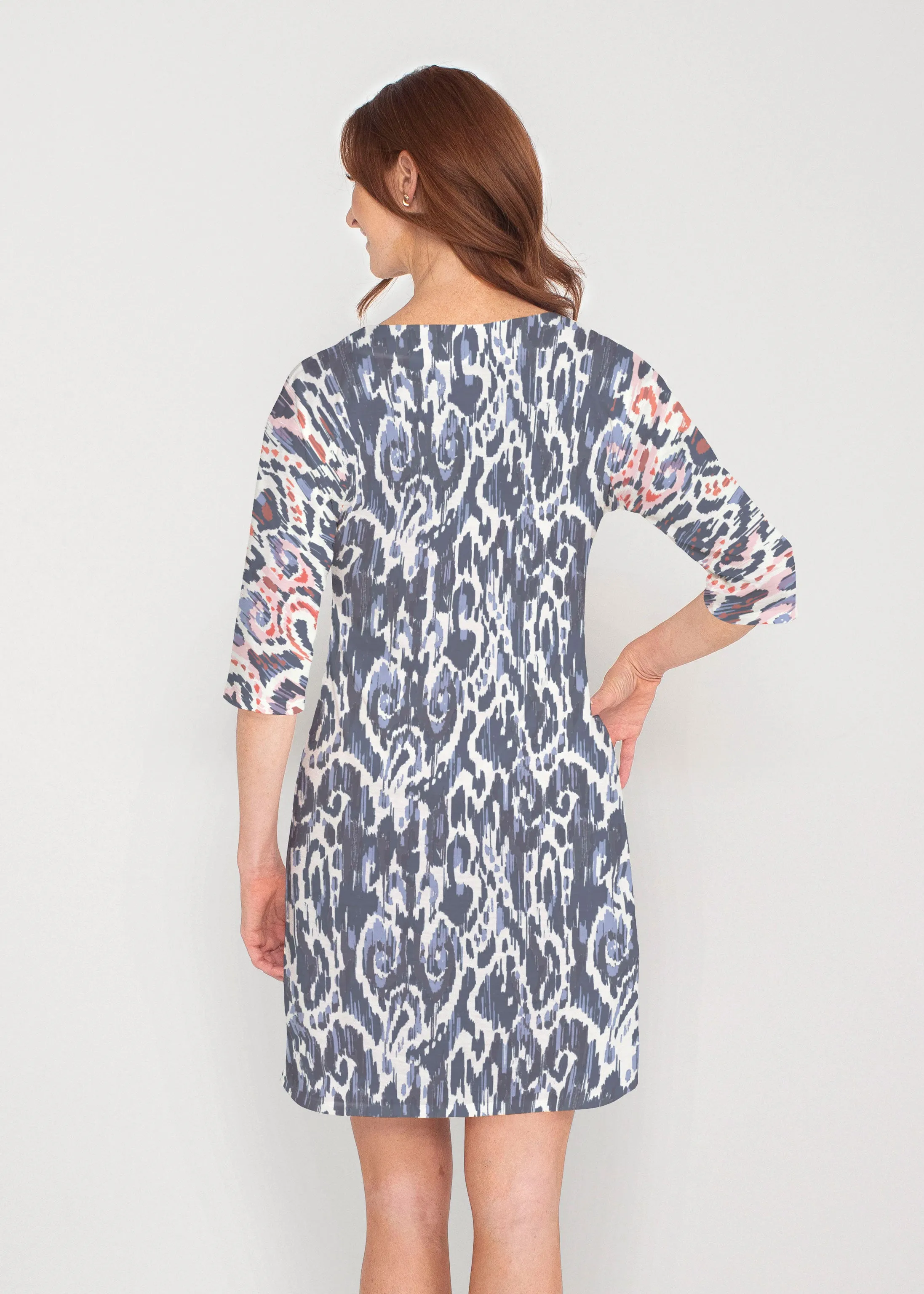 Boho Paisley (8054) ~ Drop Shoulder 3/4 Sleeve V-Neck Dress