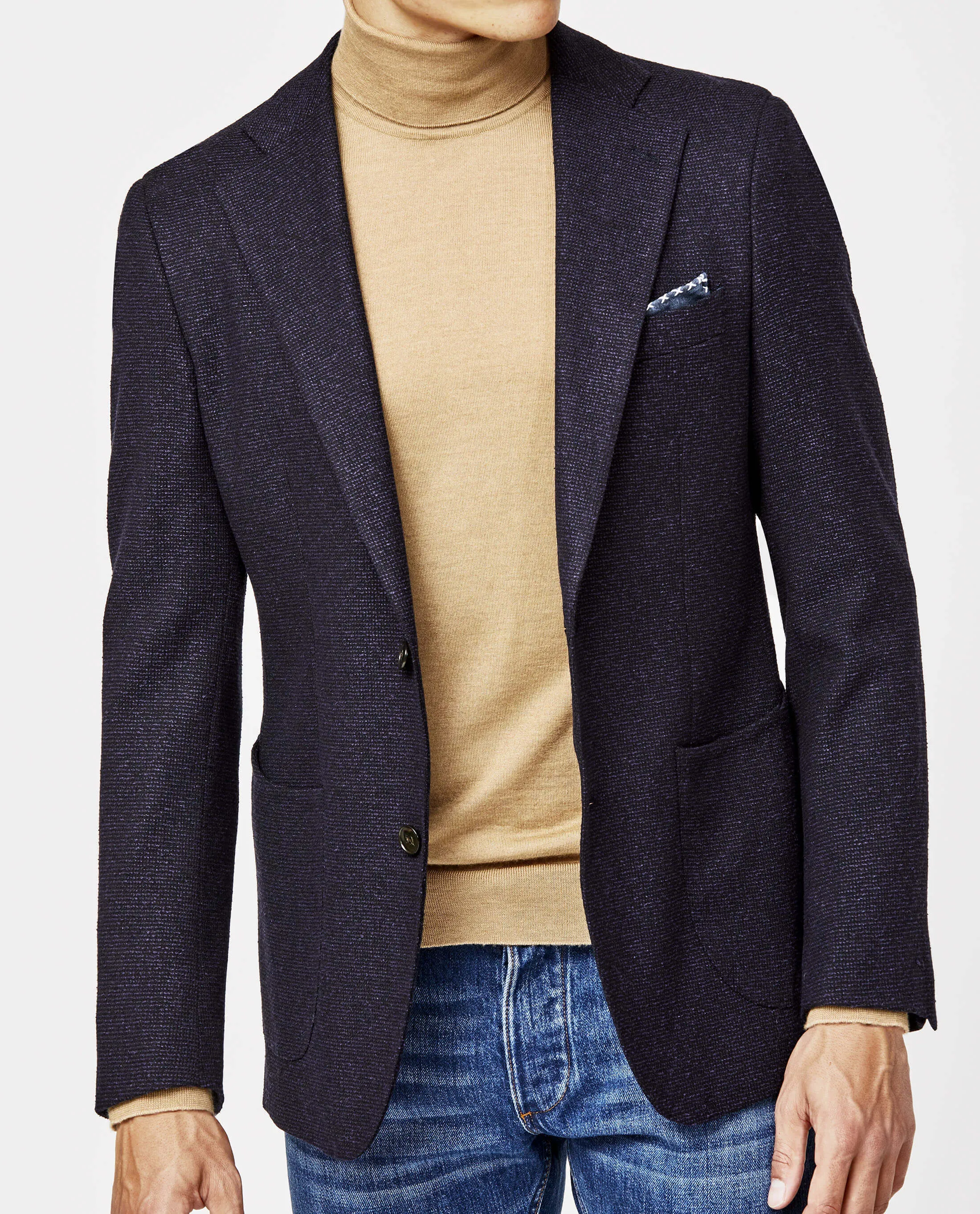Bottoli Knit Inspired Midnight Blue Stretch Faux Wool & Cotton Blend