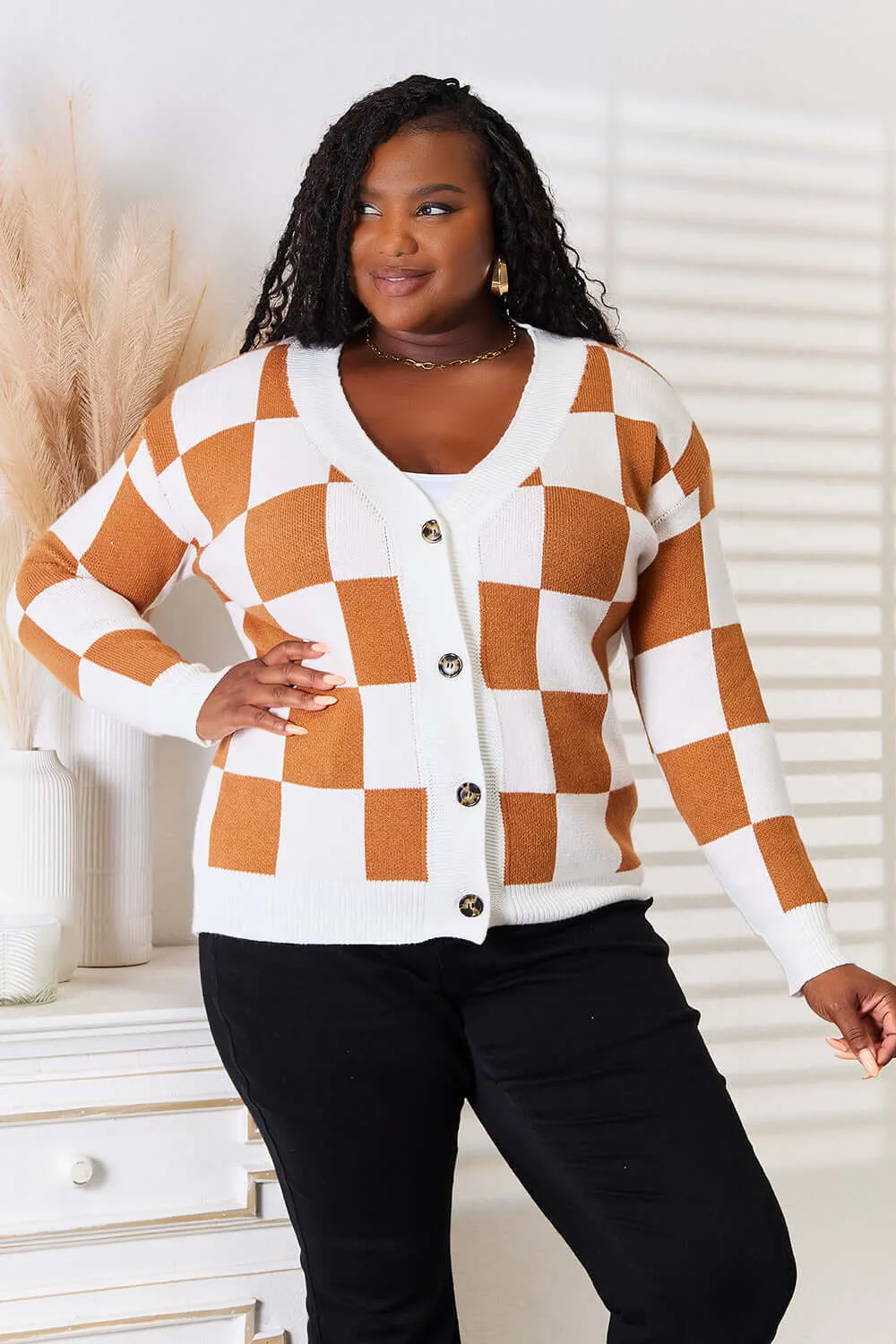 Button-Up V-Neck Dropped Shoulder Cardigan – Relaxed Fit