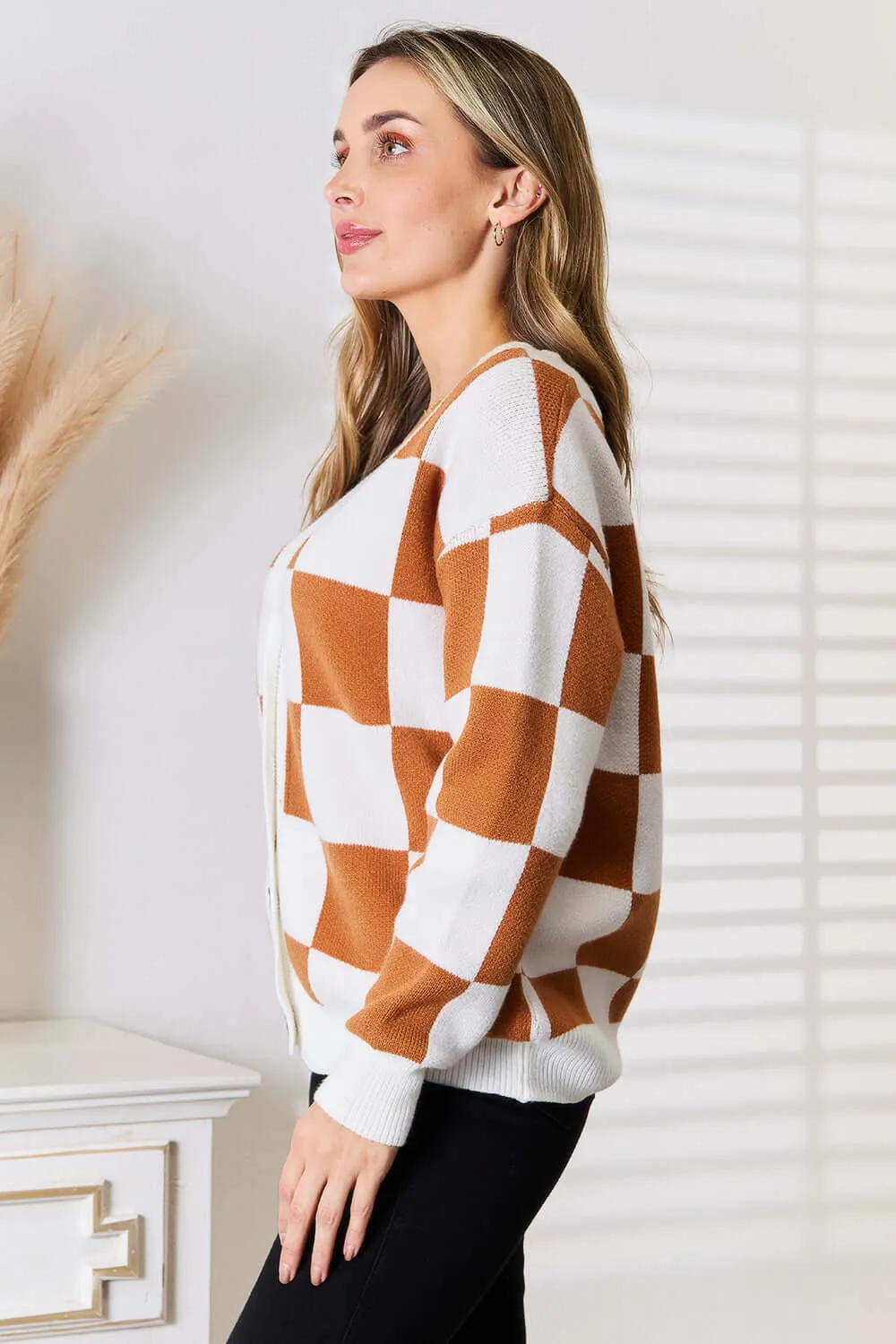Button-Up V-Neck Dropped Shoulder Cardigan – Relaxed Fit