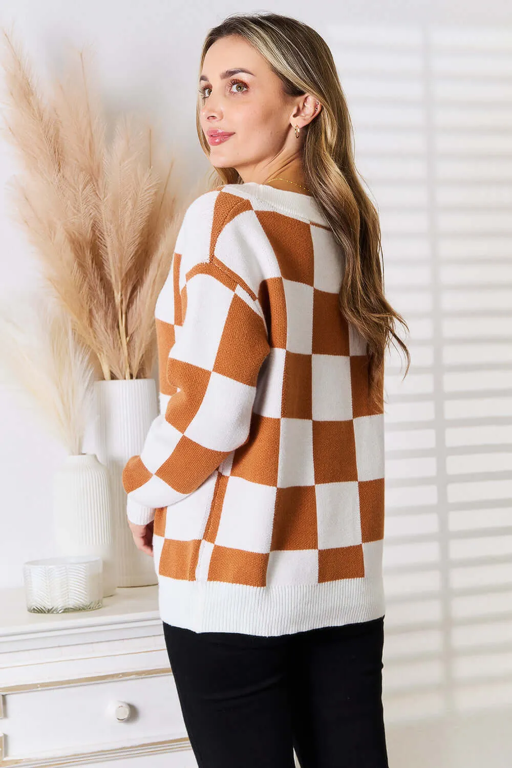 Button-Up V-Neck Dropped Shoulder Cardigan – Relaxed Fit