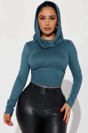 Can't Talk Right Now Hooded Top - Slate Blue