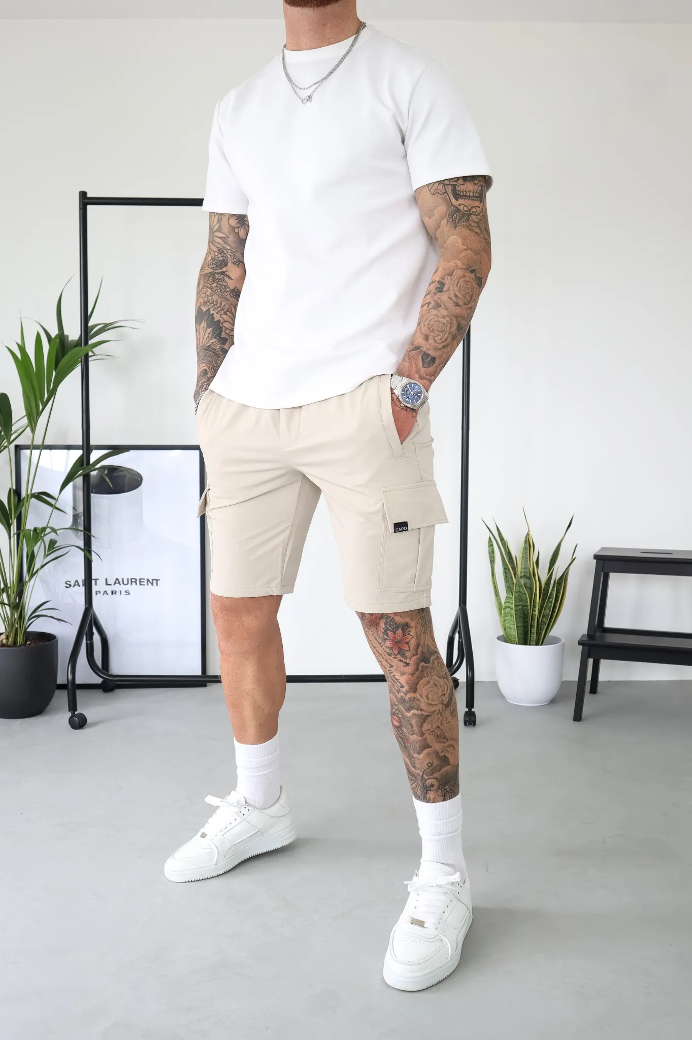 Capo Utility Cargo Shorts Stone Beige