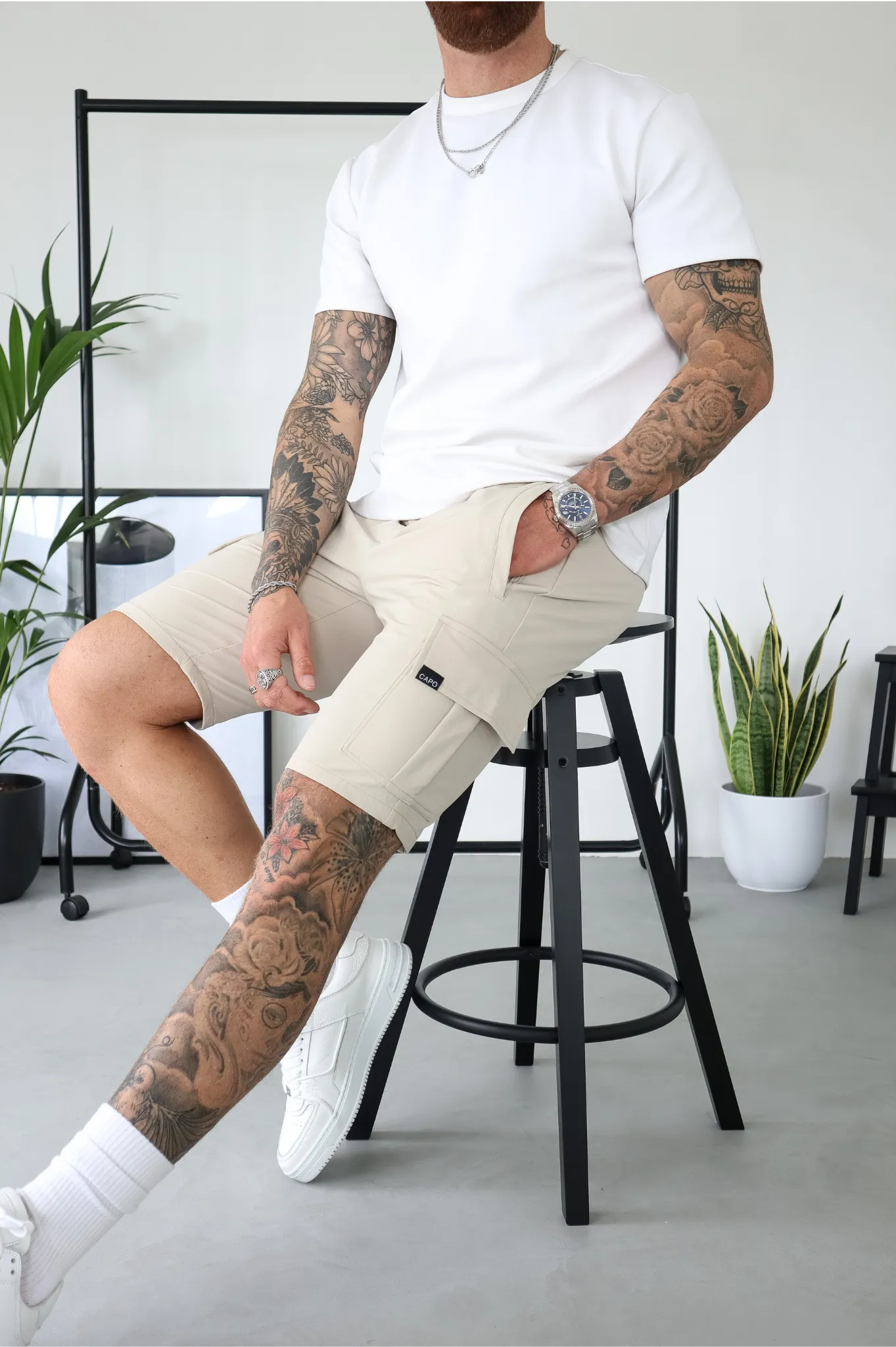 Capo Utility Cargo Shorts Stone Beige