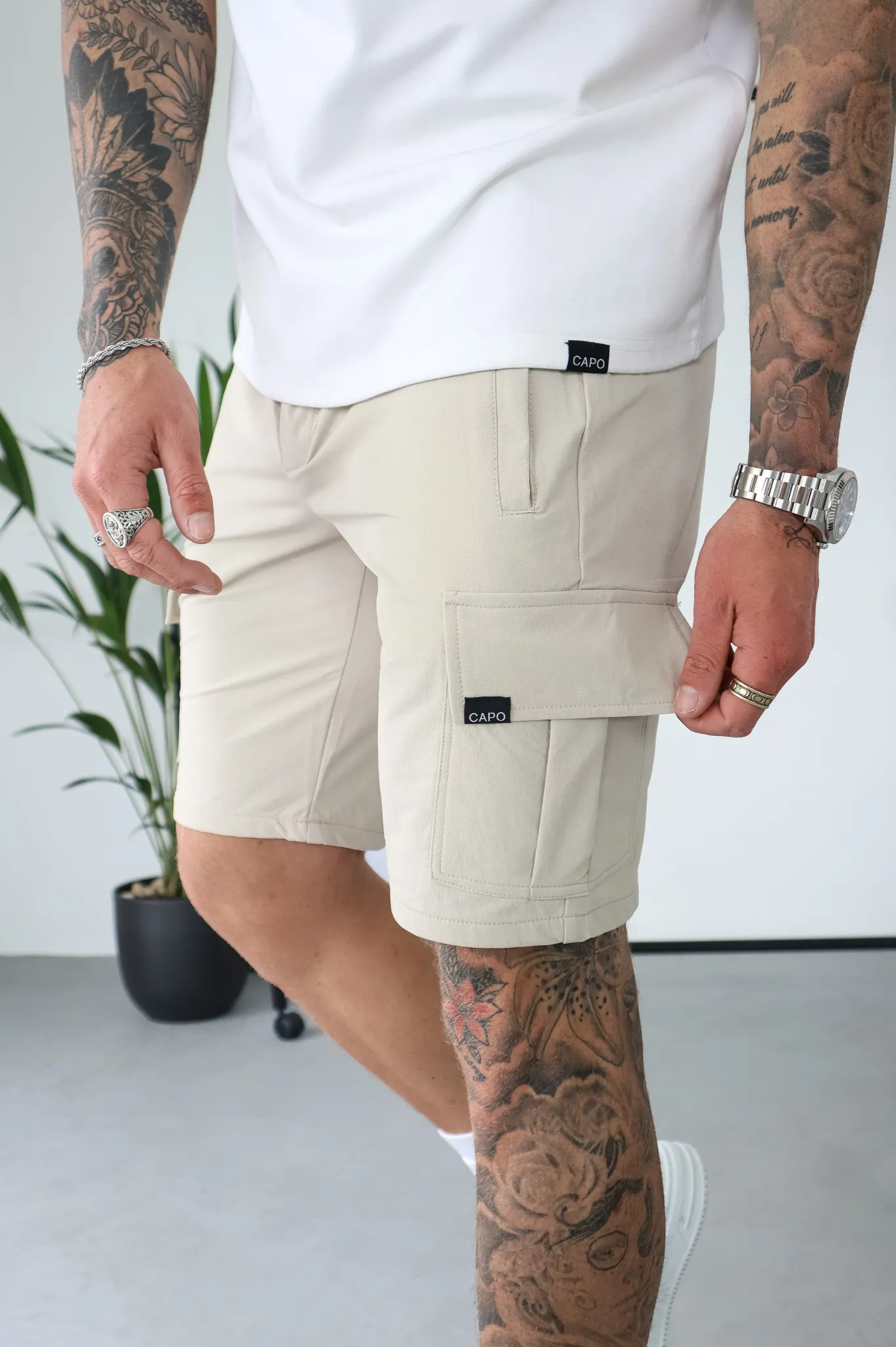 Capo Utility Cargo Shorts Stone Beige