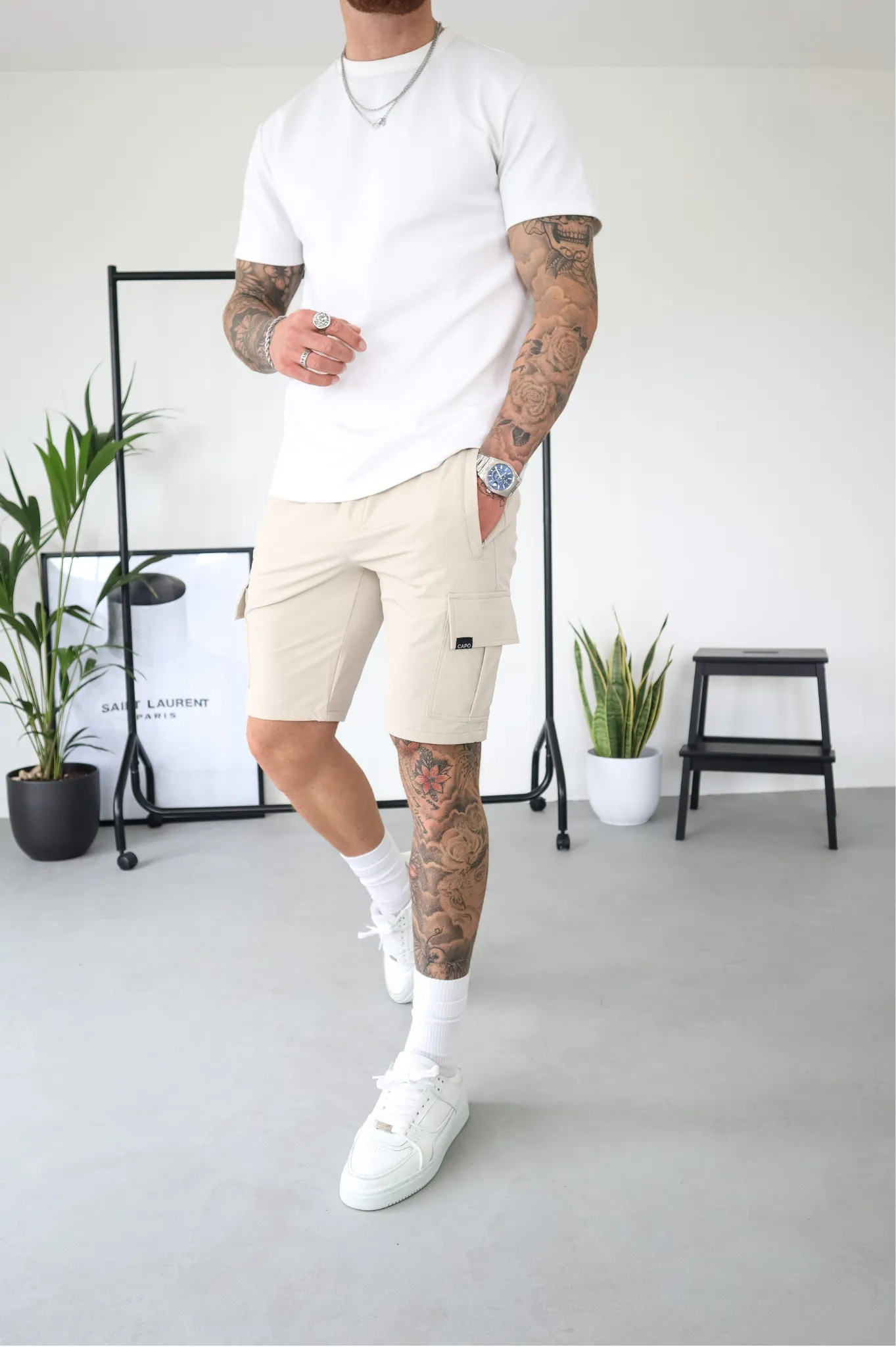 Capo Utility Cargo Shorts Stone Beige