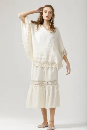 Capri Linen & Lace skirt.. Oatmeal & Black