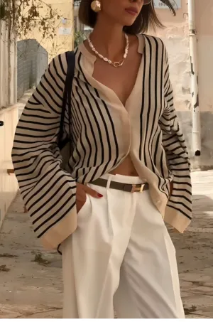 Celeste Striped Knit Cardigan - Striped Knit Top for Woman